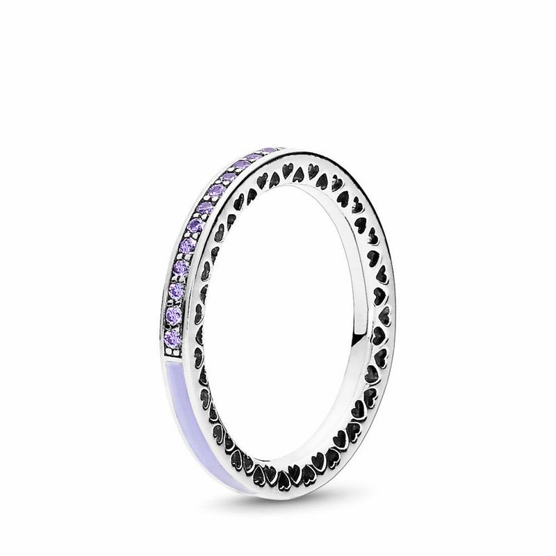 Pandora Radiant Hearts Stackable Ring - Sterling Silver/Enamel/Purple/Cubic Zirconia - Canada | EH76